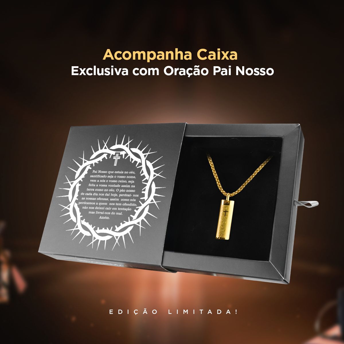 Cordão dourado masculino + Pingente banhado cruz premium