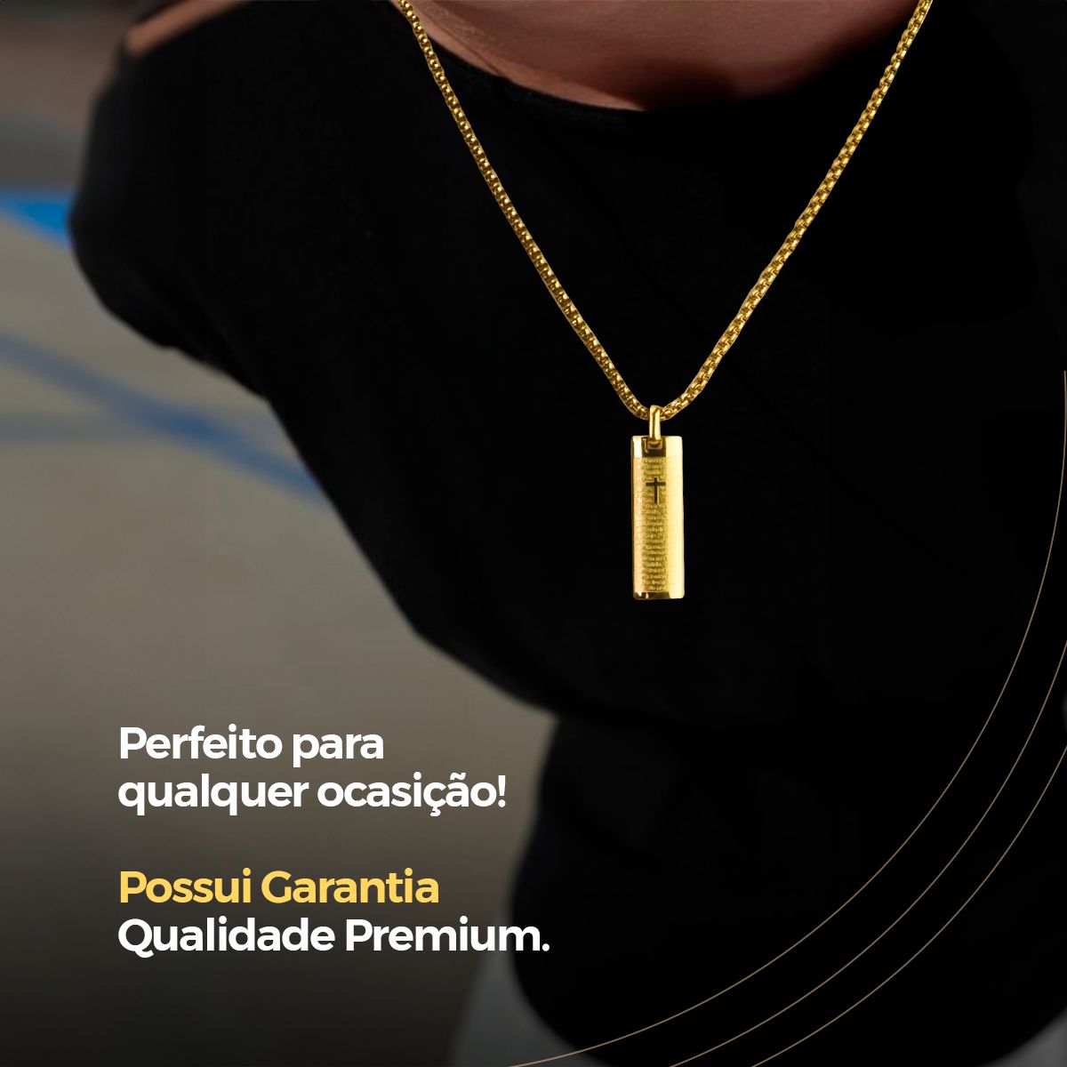 Cordão dourado masculino + Pingente banhado cruz premium